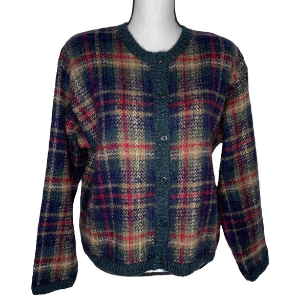 Vintage Paul Harris Design Plaid Mohair Cardigan Size Large